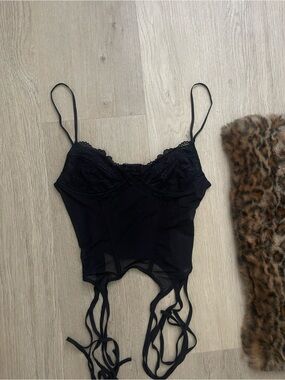 I AM GIA Black Lace Trim Gartered Camisole